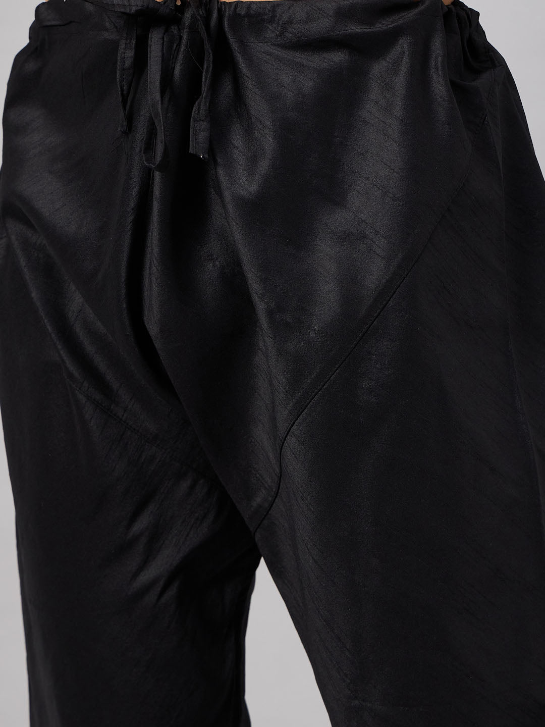 Men's Black Silk Blend Straight Jacket  Kurta and Pyjama Set