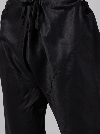 Men's Black Silk Blend Straight Jacket  Kurta and Pyjama Set