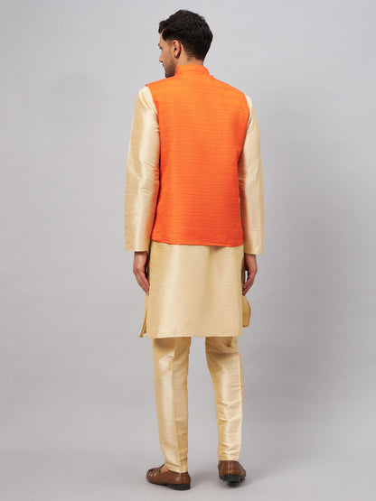 Men's Gold Silk Blend Straight Jacket  Kurta and Pyjama Set