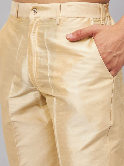 Men's Gold Silk Blend Straight Jacket  Kurta and Pyjama Set