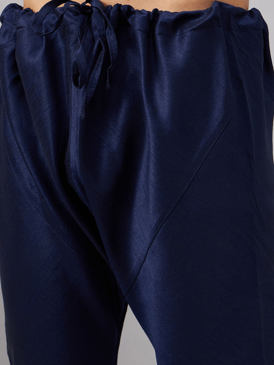 Men's Navy Blue Silk Blend Straight Jacket  Kurta and Pyjama Set