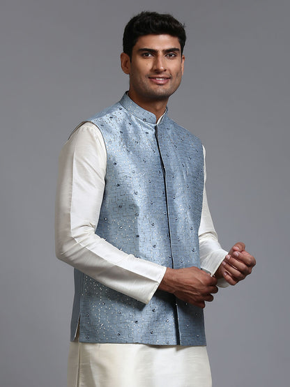 Men's Grey Silk Blend Straight Nehru Jacket