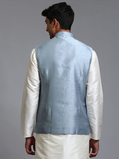 Men's Grey Silk Blend Straight Nehru Jacket