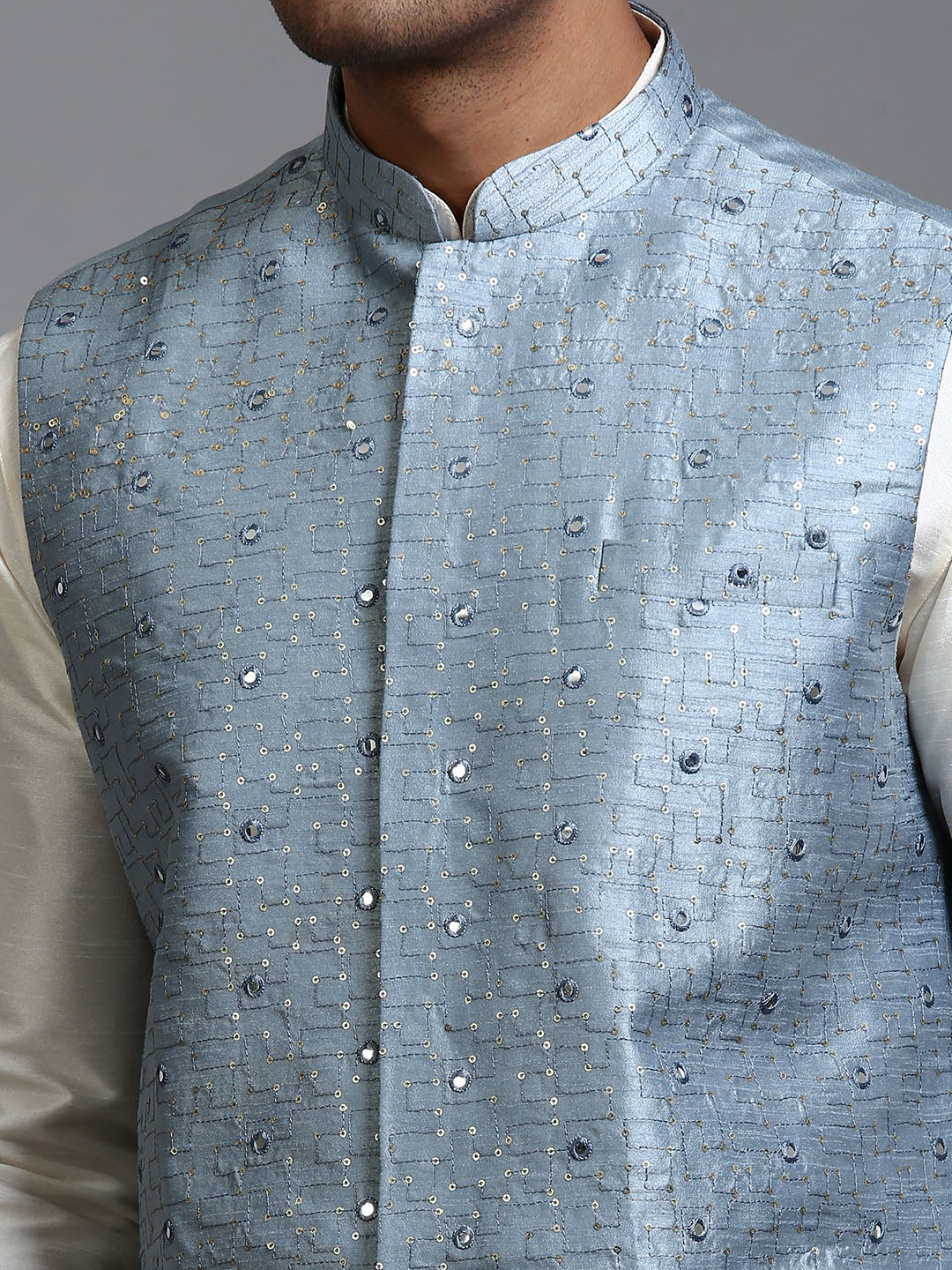 Men's Grey Silk Blend Straight Nehru Jacket