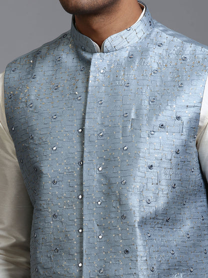 Men's Grey Silk Blend Straight Nehru Jacket