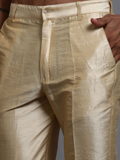 Men's Gold Silk Blend Straight Jacket  Kurta and Pyjama Set