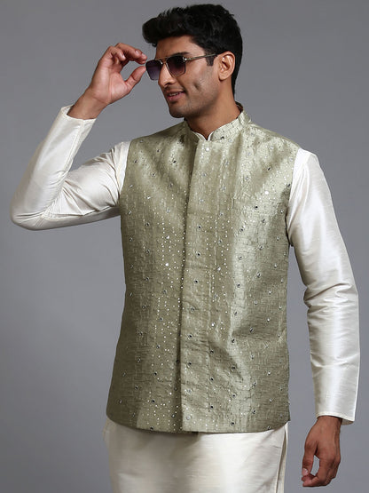Men's Mint Green Silk Blend Straight Nehru Jacket