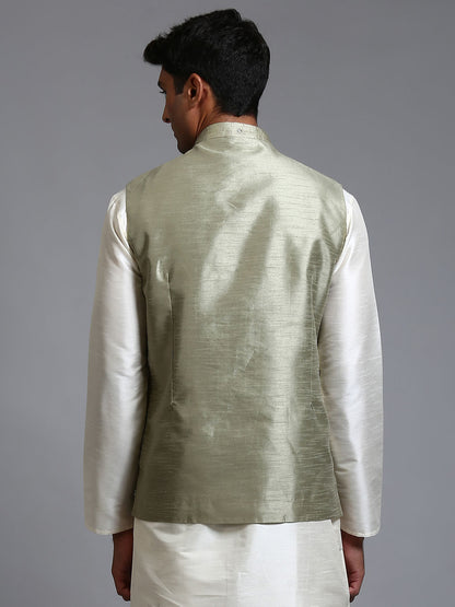 Men's Mint Green Silk Blend Straight Nehru Jacket