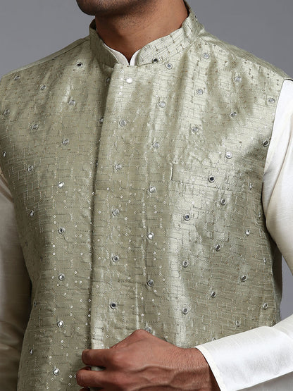 Men's Mint Green Silk Blend Straight Nehru Jacket