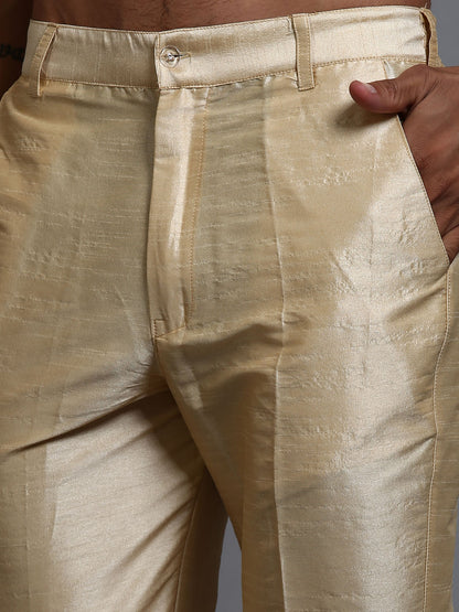 Men's Gold Silk Blend Straight Jacket  Kurta and Pyjama Set