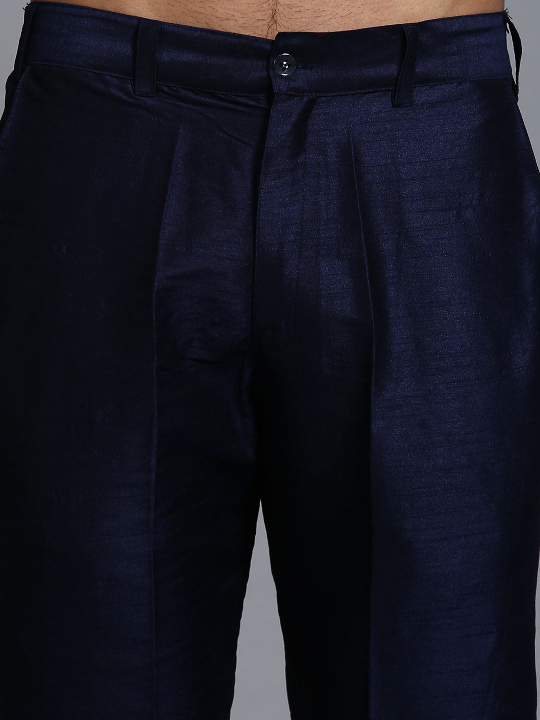 Men's Navy Blue Silk Blend Straight Jacket  Kurta and Pyjama Set