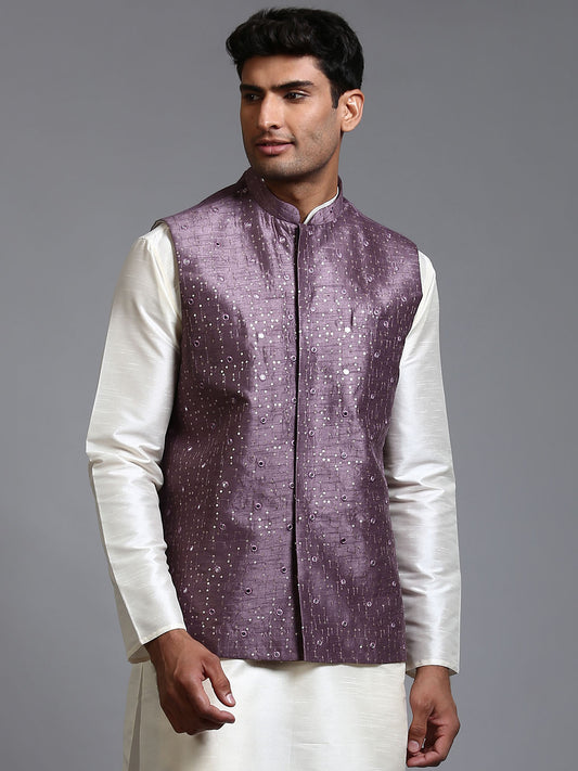 Men's Purple Silk Blend Straight Nehru Jacket