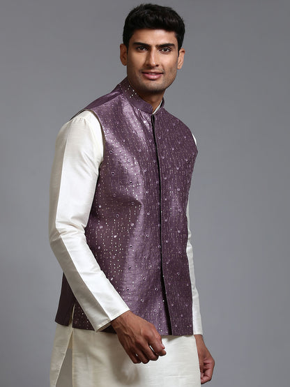 Men's Purple Silk Blend Straight Nehru Jacket