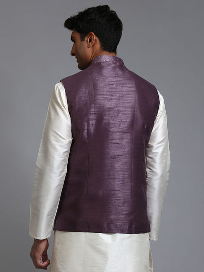 Men's Purple Silk Blend Straight Nehru Jacket