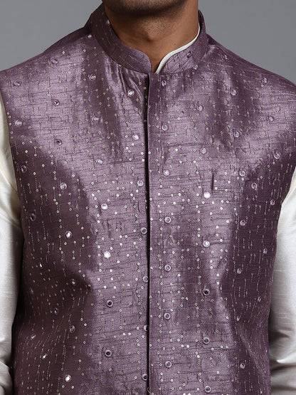 Men's Purple Silk Blend Straight Nehru Jacket