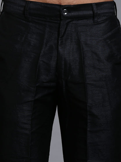 Men's Black Silk Blend Straight Jacket  Kurta and Pyjama Set