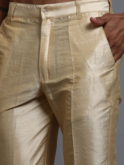 Men's Gold Silk Blend Straight Jacket  Kurta and Pyjama Set