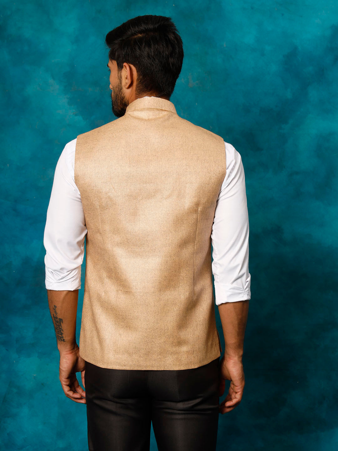 Men's Beige Silk Blend Straight Nehru Jacket