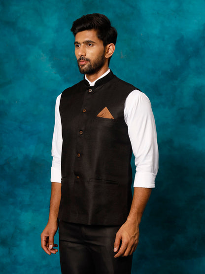 Men's Black Silk Blend Straight Nehru Jacket