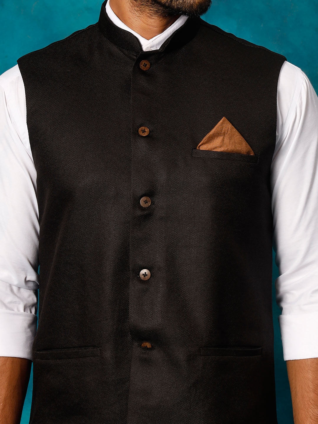 Men's Black Silk Blend Straight Nehru Jacket