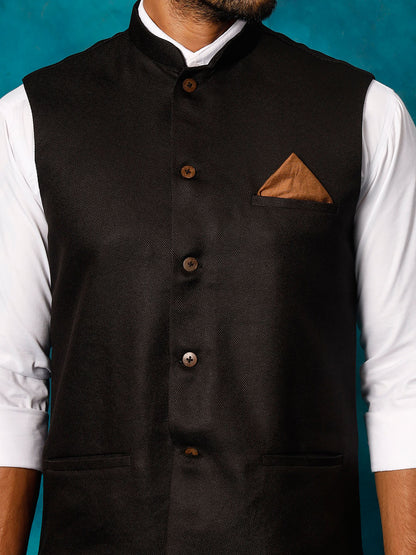 Men's Black Silk Blend Straight Nehru Jacket