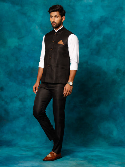 Men's Black Silk Blend Straight Nehru Jacket