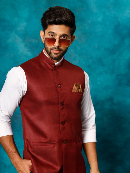 Men's Maroon Silk Blend Straight Nehru Jacket