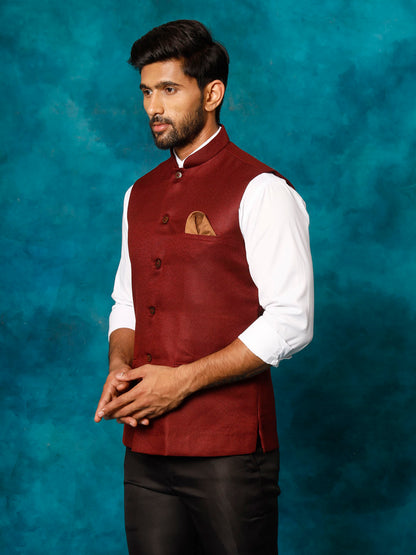 Men's Maroon Silk Blend Straight Nehru Jacket