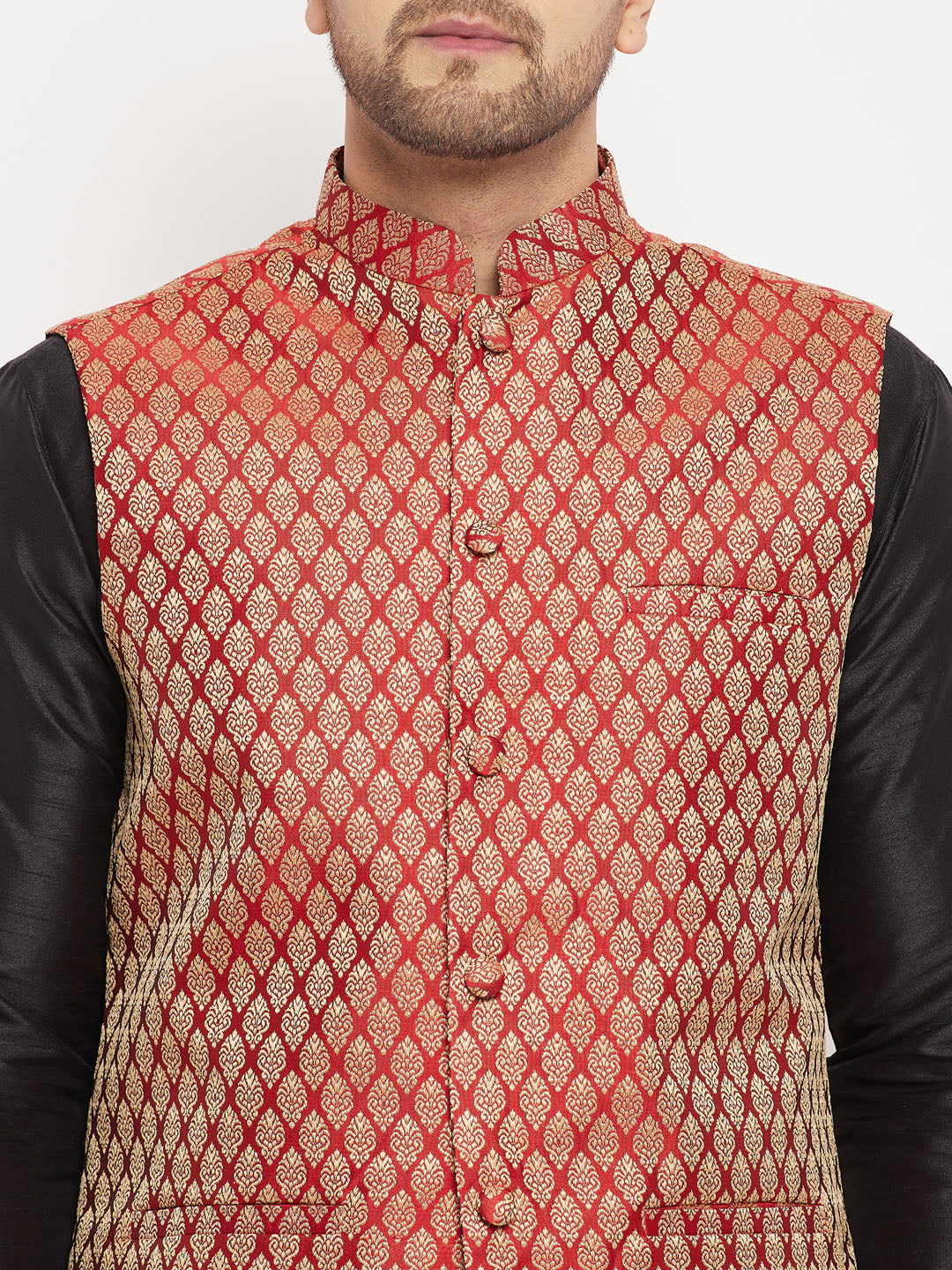 Men's Black Silk Blend Straight Jacket  Kurta and Pyjama Set