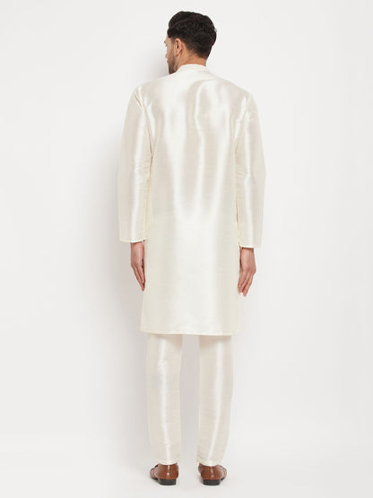 Men's Cream Silk Blend Straight Kurta Pyjama Set