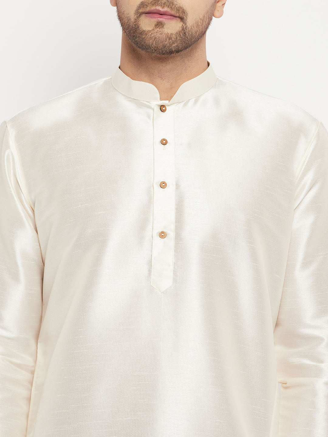 Men's Cream Silk Blend Straight Kurta Pyjama Set