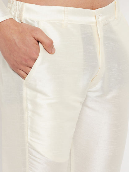 Men's Cream Silk Blend Straight Kurta Pyjama Set