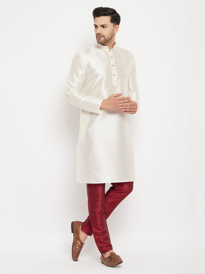 Men's Cream Silk Blend Straight Kurta Pyjama Set
