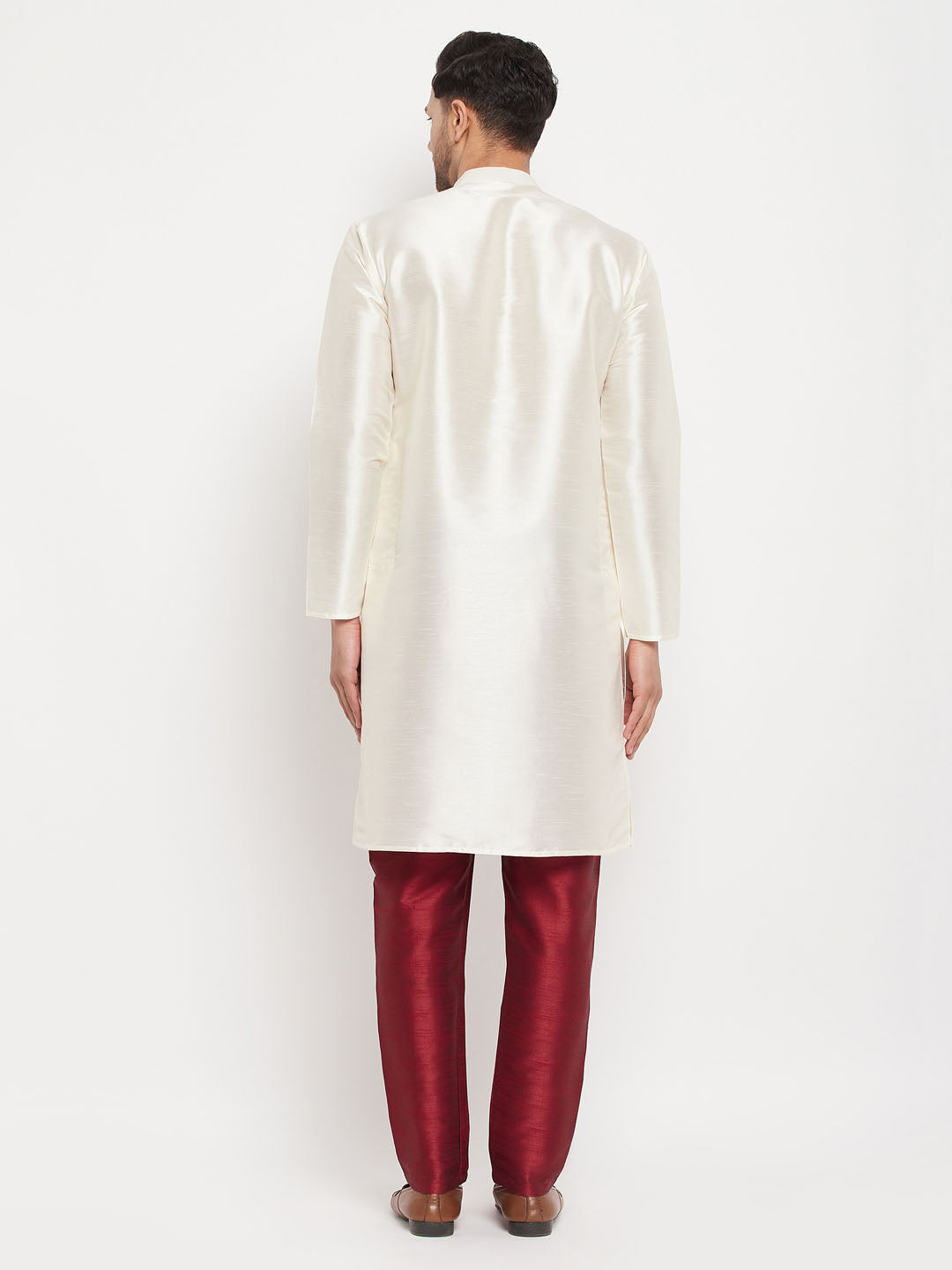 Men's Cream Silk Blend Straight Kurta Pyjama Set