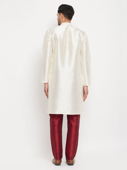Men's Cream Silk Blend Straight Kurta Pyjama Set