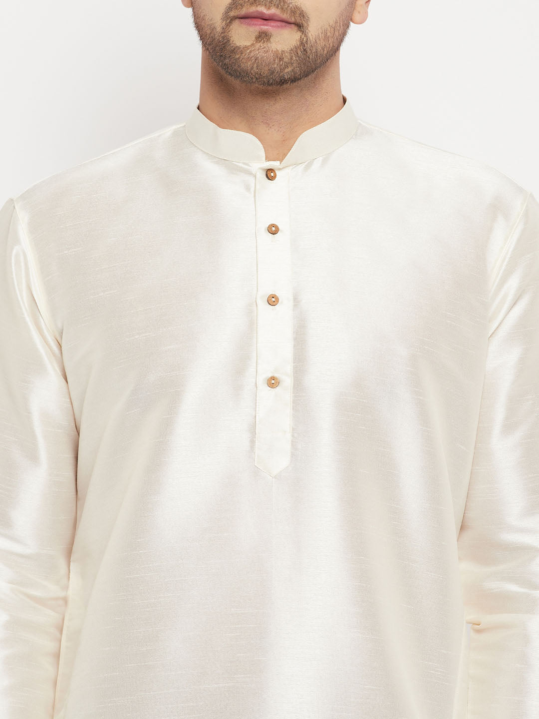 Men's Cream Silk Blend Straight Kurta Pyjama Set