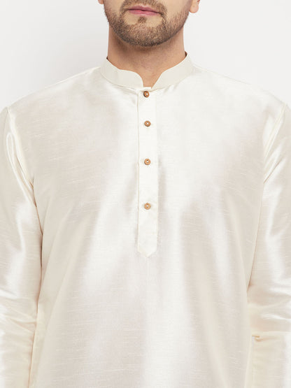 Men's Cream Silk Blend Straight Kurta Pyjama Set