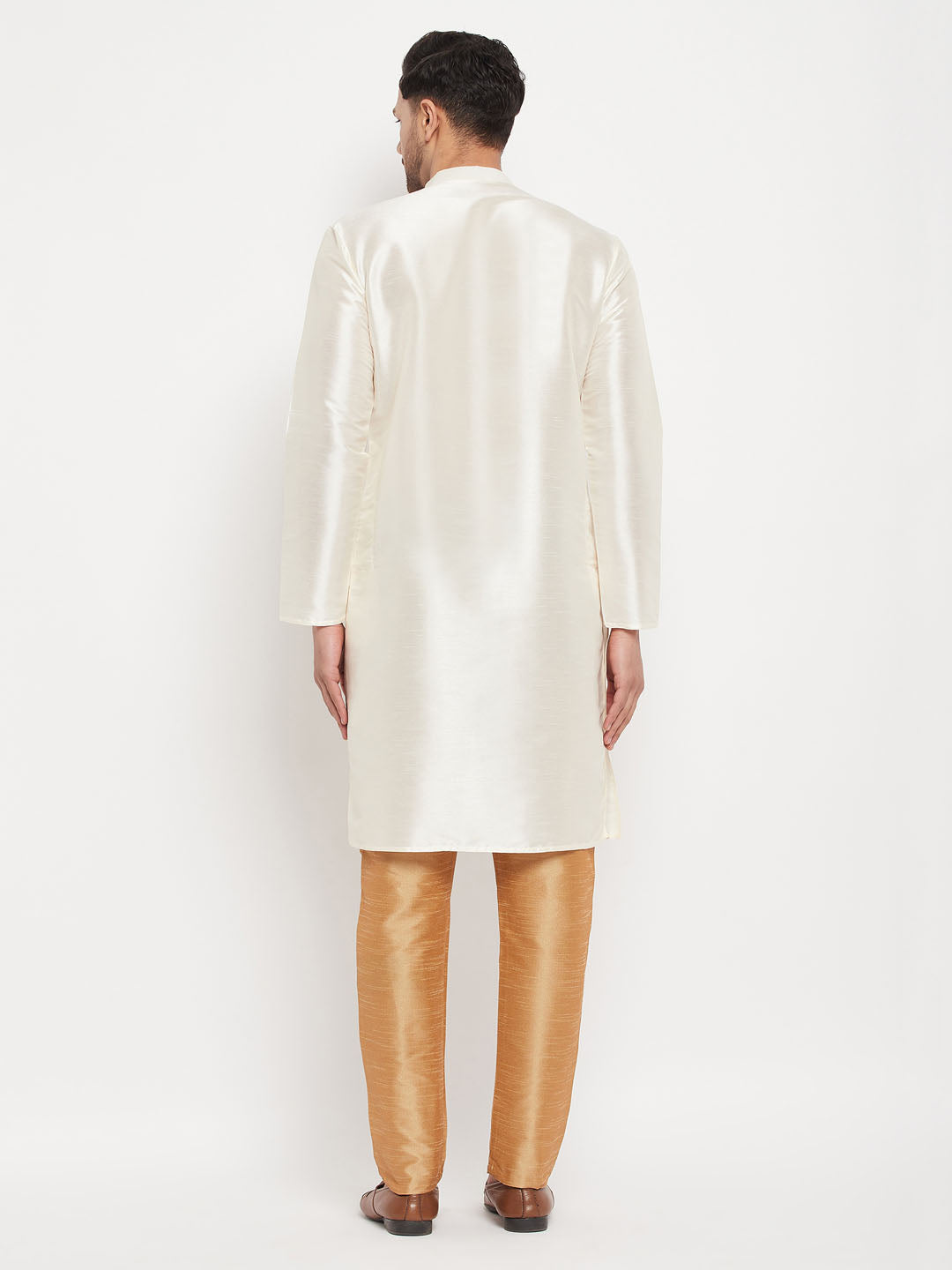 Men's Cream Silk Blend Straight Kurta Pyjama Set