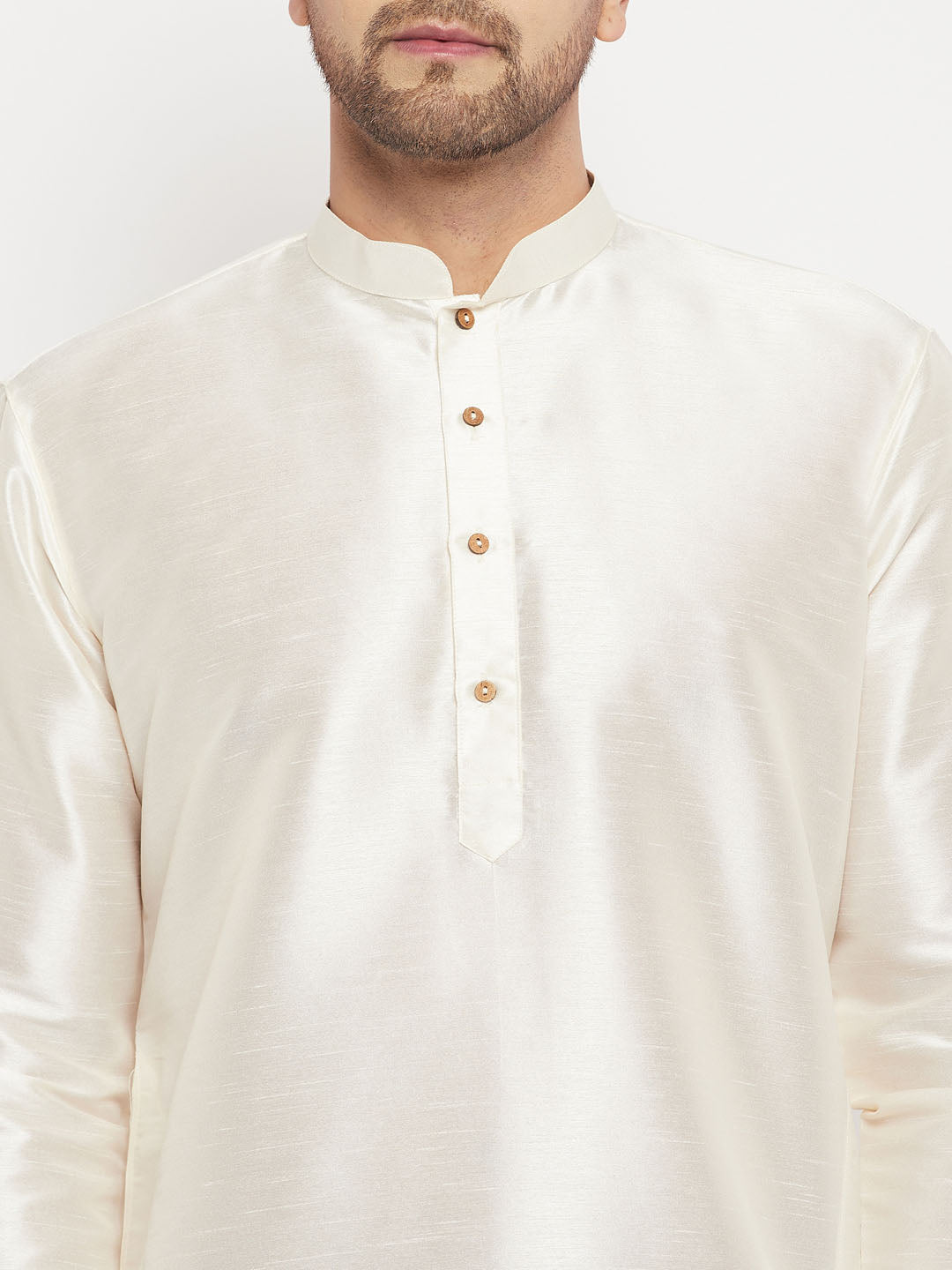 Men's Cream Silk Blend Straight Kurta Pyjama Set