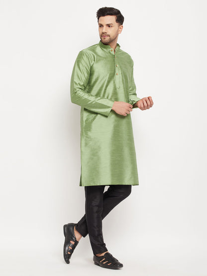 Men's Mint Green Silk Blend Straight Kurta Pyjama Set