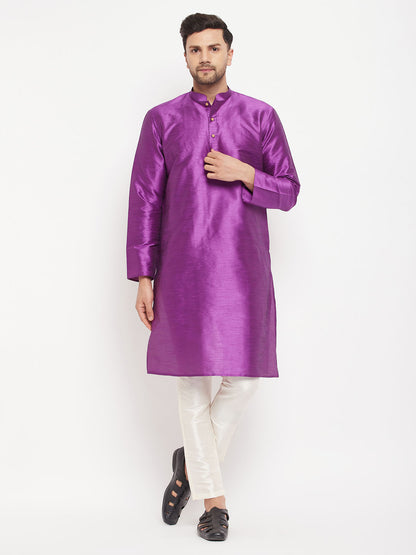 Men's Purple Silk Blend Straight Kurta Pyjama Set