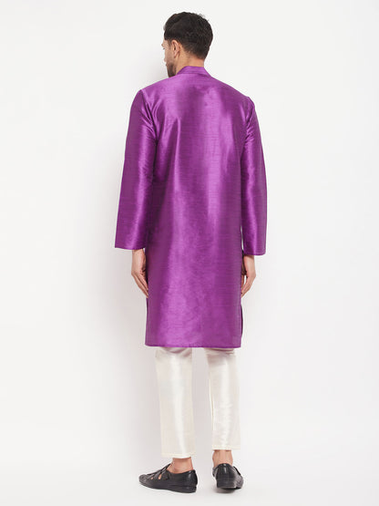 Men's Purple Silk Blend Straight Kurta Pyjama Set