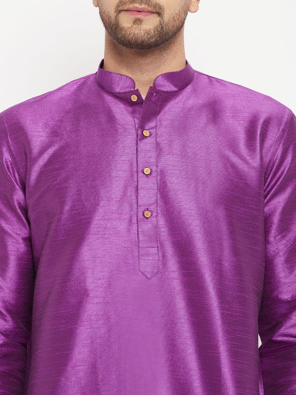 Men's Purple Silk Blend Straight Kurta Pyjama Set