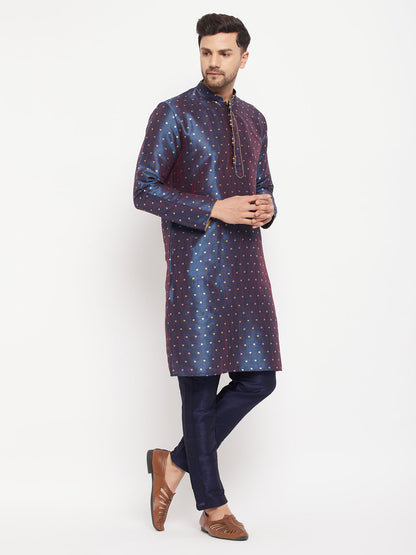 Men's Blue Silk Blend Straight Kurta Pyjama Set