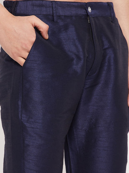 Men's Blue Silk Blend Straight Kurta Pyjama Set