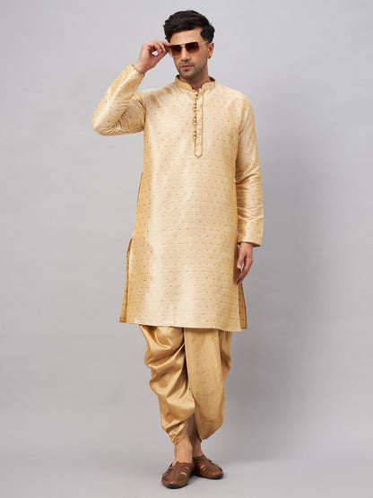 Men's Beige Silk Blend Straight Kurta and Dhoti Set