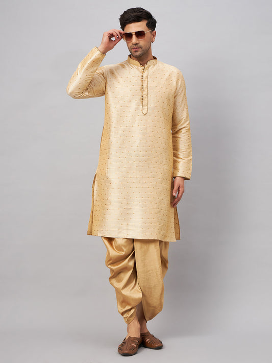 Men's Beige Silk Blend Straight Kurta and Dhoti Set
