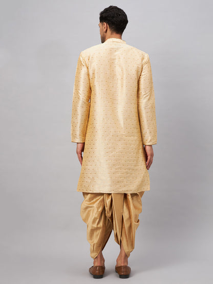 Men's Beige Silk Blend Straight Kurta and Dhoti Set