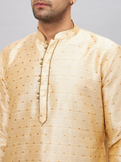 Men's Beige Silk Blend Straight Kurta and Dhoti Set