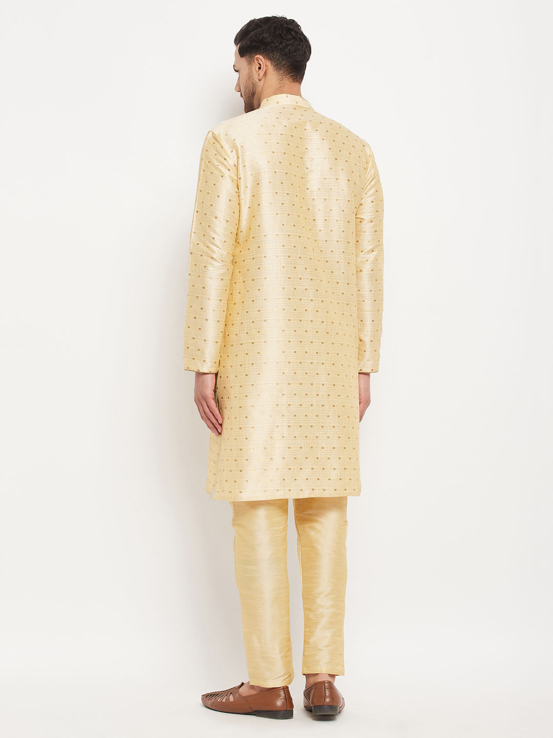 Men's Gold Silk Blend Straight Kurta Pyjama Set